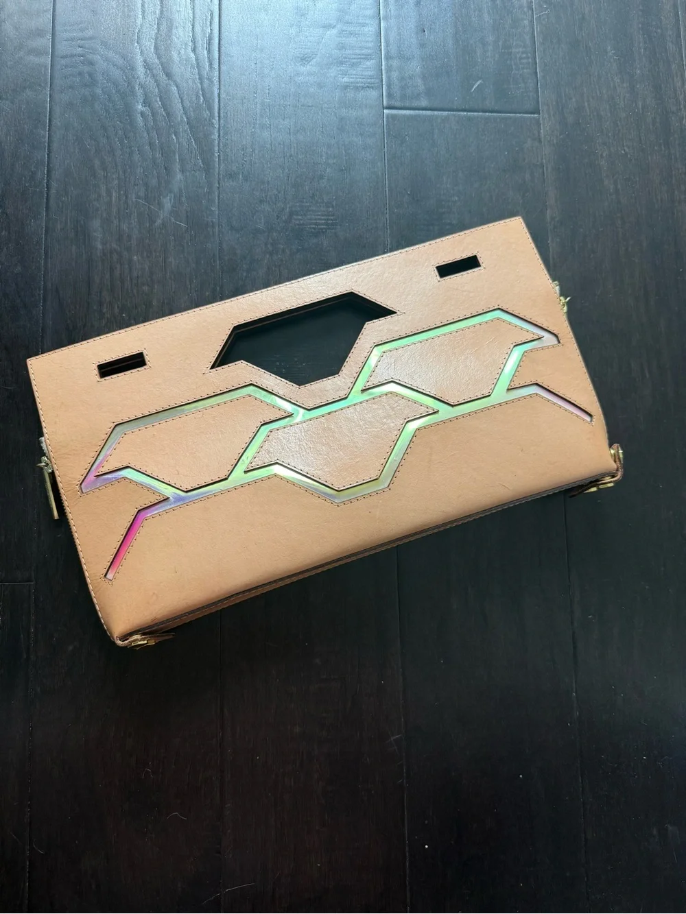 NONMember Nude/Iridescent Geometric Accent Clutch. Genuine Leather